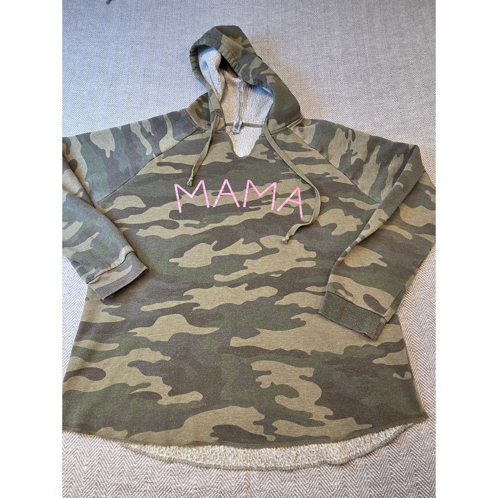 Independent Trading Company Hoodie Women's XL Green Camo Fleece Lined Pullover